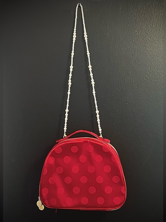 Estee Lauder Handbags - Estee Lauder Red Polka Dot Crossbody Makeup Bag with Pearl Strap